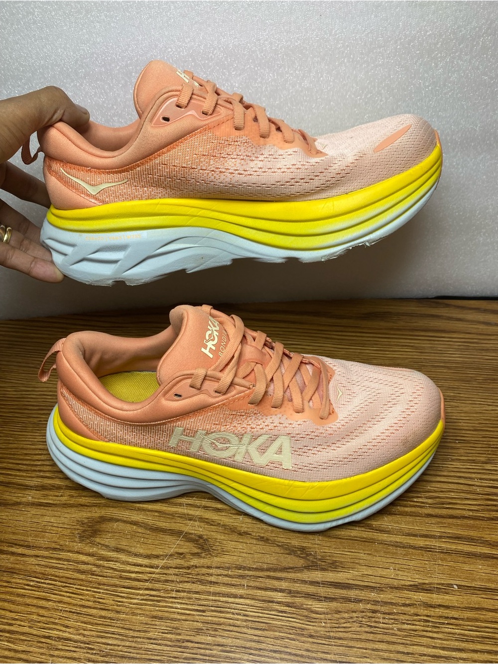 Hoka One Bondi 8 Size 8B Shell Coral Peach Parfait Women's Running Athletic Shoe